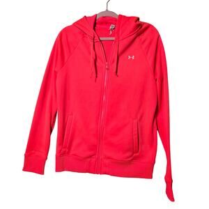 Under Armour Full Zip Hoodie Women's M Red Fitted UA Logo Athleisure Activewear